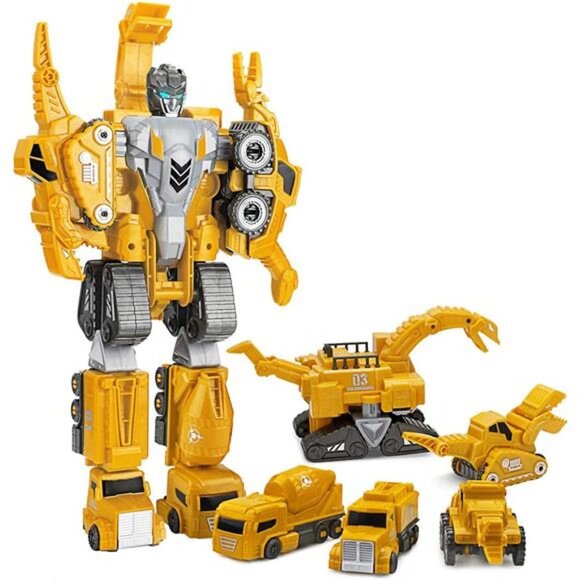 5 in 1 Dinosaur Transforming Robot Toys Set, Magnetic Assemble into Emulation